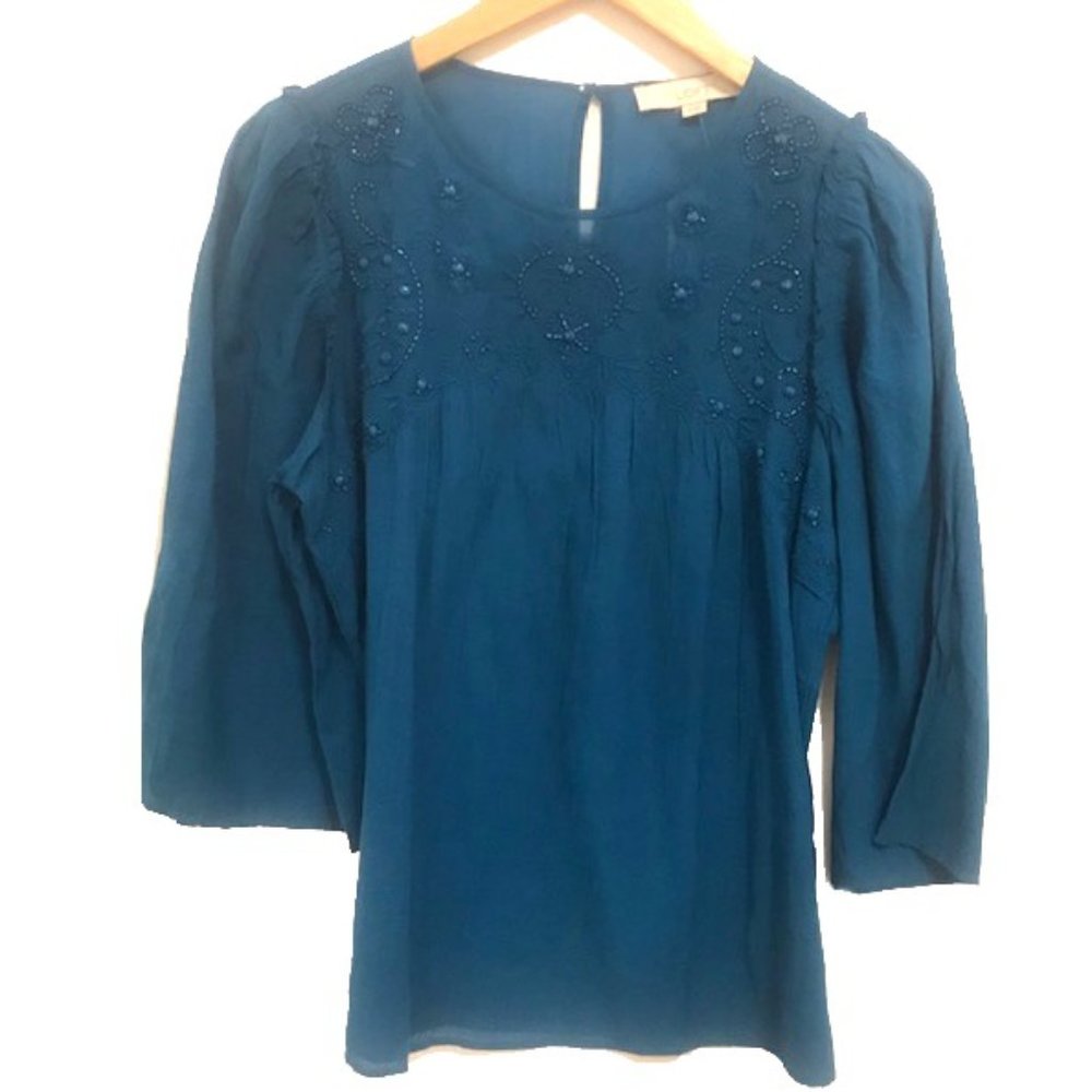 LOFT Beaded Embroidered Peasant Top size S